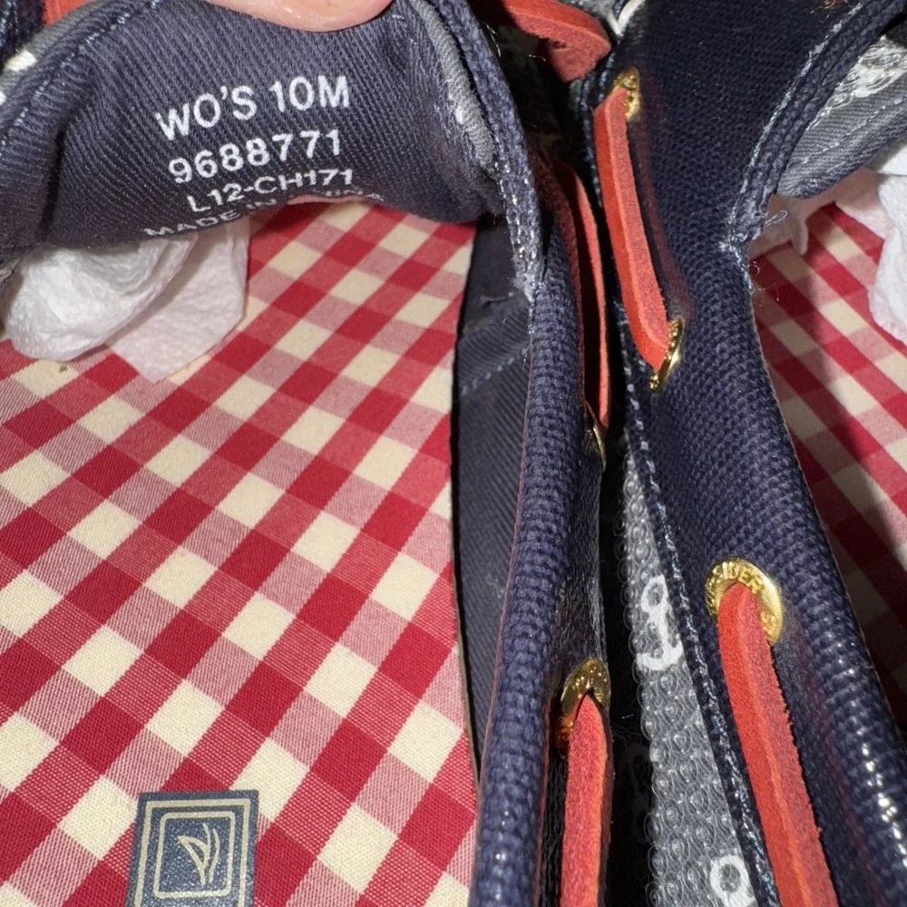Sz 10M Sperry Top-Sider Leather Boat Shoes‎ 9688771 Navy Clear Sequin EUC